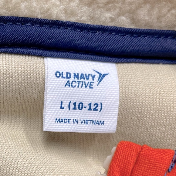 Old Navy Boys Sherpa Vest Cream Navy and Orange Trim Sz 10-12 - Picture 6 of 6
